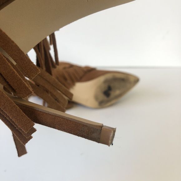 Nine West Brown Suede Western Booties Fringe Ankle Faux Suede Pointed Toe Size 6 - Picture 13 of 13